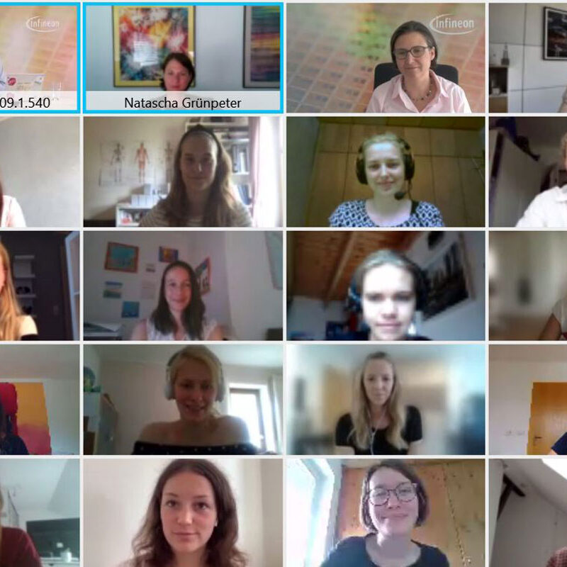 Screenshot des virtuellen Workshops, der einige Teilnehmerinnen zeigt